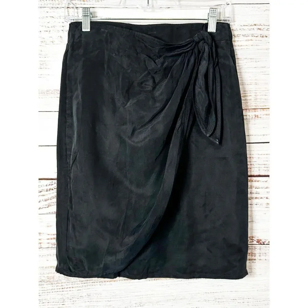 J. Crew Women's Knot Side Lined Asymmetrical Hem Wrap Mini Skirt Black Size 0